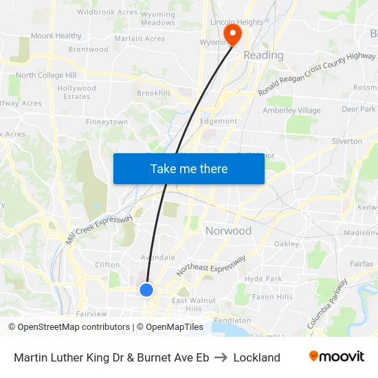 Martin Luther King Dr & Burnet Ave Eb to Lockland map