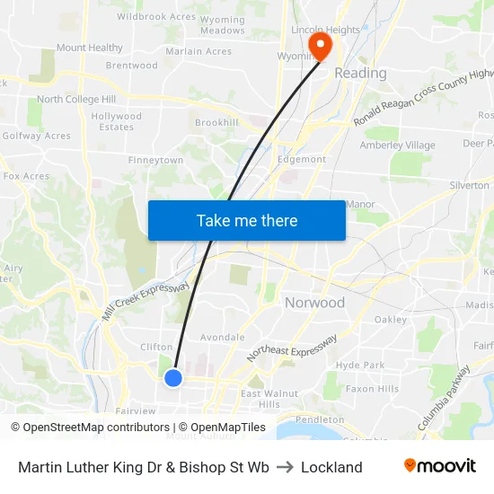 Martin Luther King Dr & Bishop St Wb to Lockland map