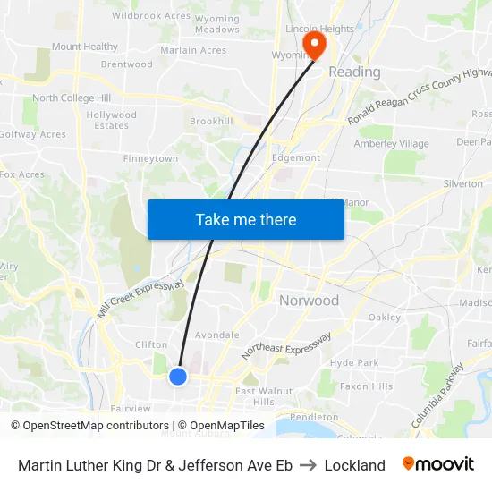 Martin Luther King Dr & Jefferson Ave Eb to Lockland map