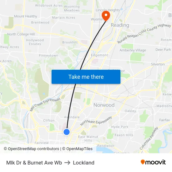 Mlk Dr & Burnet Ave Wb to Lockland map