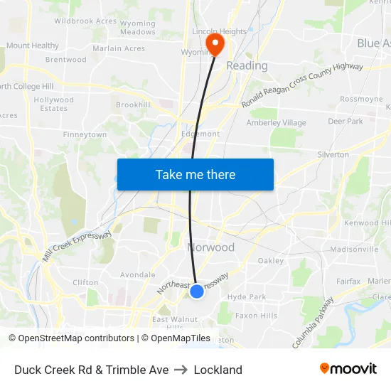 Duck Creek Rd & Trimble Ave to Lockland map