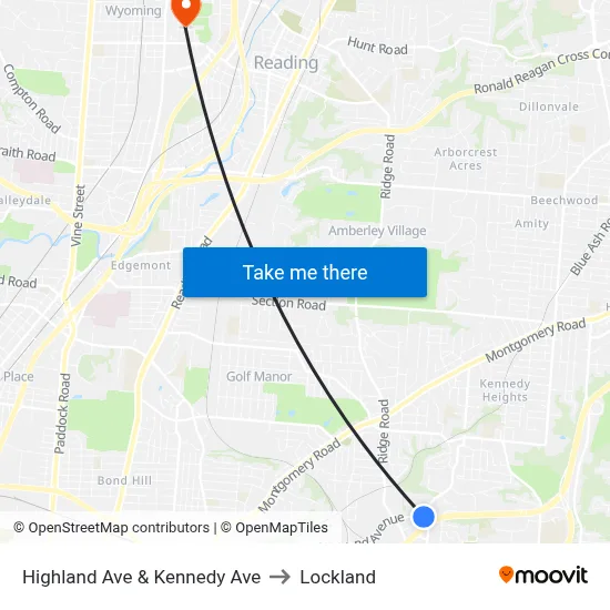 Highland Ave & Kennedy Ave to Lockland map