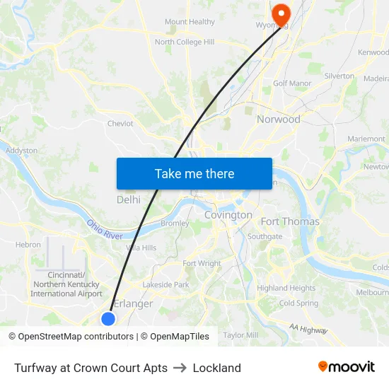 Turfway at Crown Court Apts to Lockland map