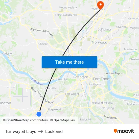 Turfway at Lloyd to Lockland map