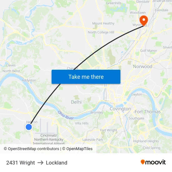 2431 Wright to Lockland map
