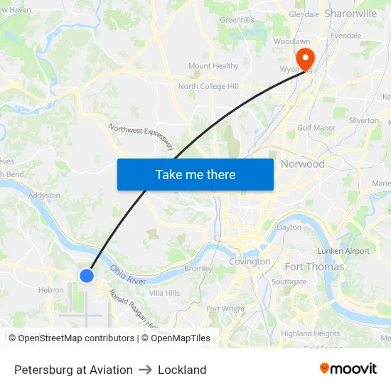 Petersburg at Aviation to Lockland map