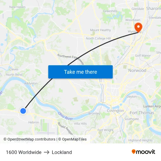 1600 Worldwide to Lockland map