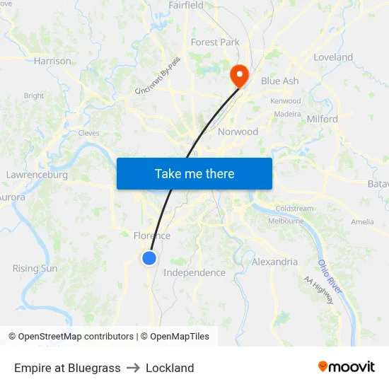 Empire at Bluegrass to Lockland map
