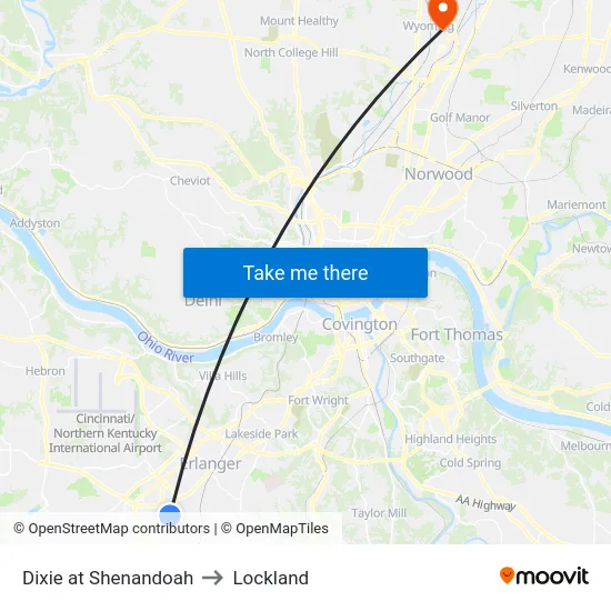 Dixie at Shenandoah to Lockland map