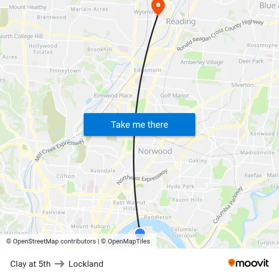 Clay at 5th to Lockland map