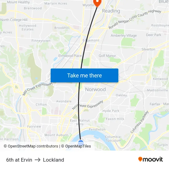 6th at Ervin to Lockland map
