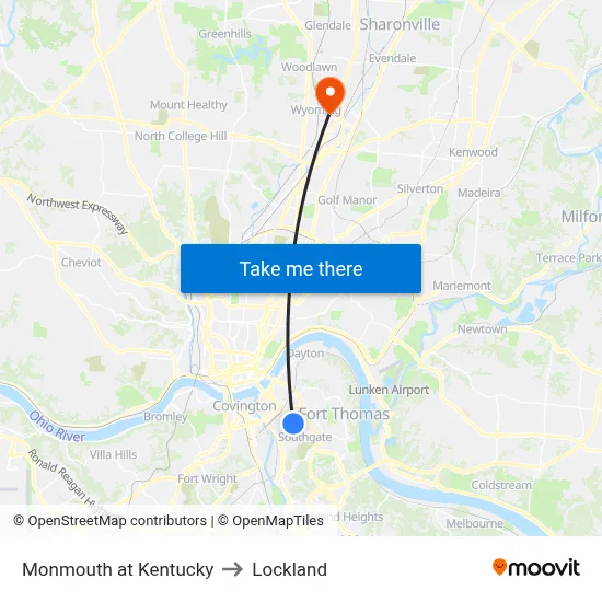 Monmouth at Kentucky to Lockland map