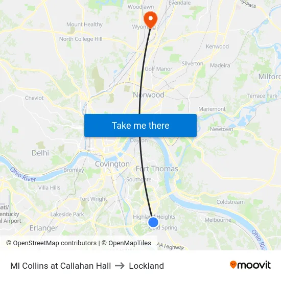 Ml Collins at Callahan Hall to Lockland map