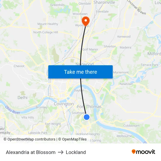 Alexandria at Blossom to Lockland map