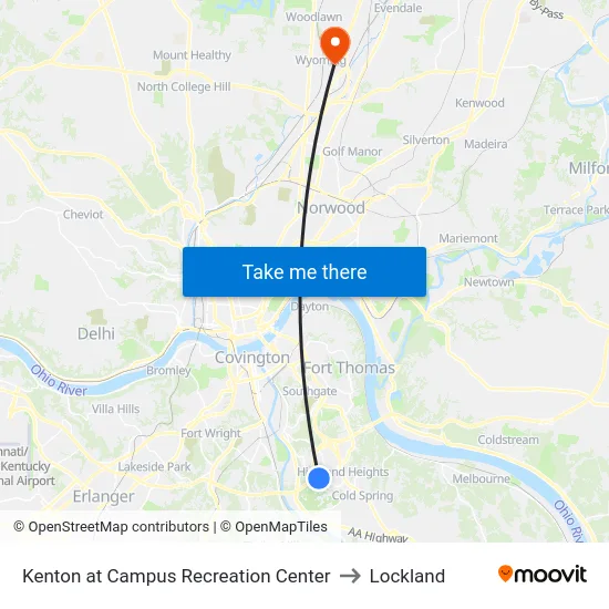 Kenton at Campus Recreation Center to Lockland map
