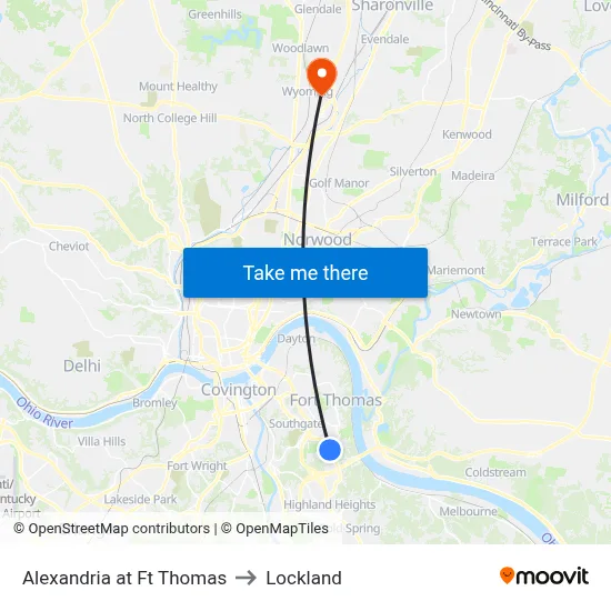 Alexandria at Ft Thomas to Lockland map
