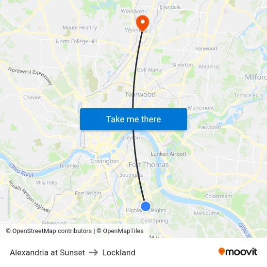 Alexandria at Sunset to Lockland map