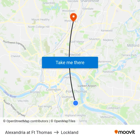 Alexandria at Ft Thomas to Lockland map