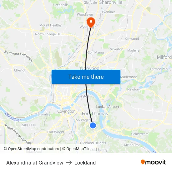 Alexandria at Grandview to Lockland map