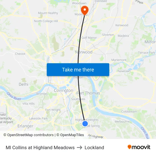 Ml Collins at Highland Meadows to Lockland map