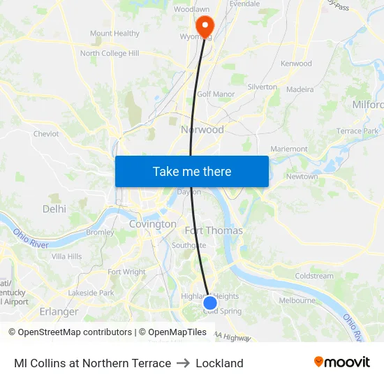 Ml Collins at Northern Terrace to Lockland map