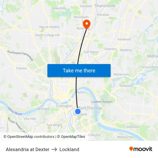 Alexandria at Dexter to Lockland map