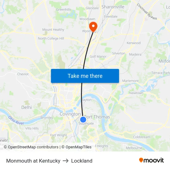 Monmouth at Kentucky to Lockland map