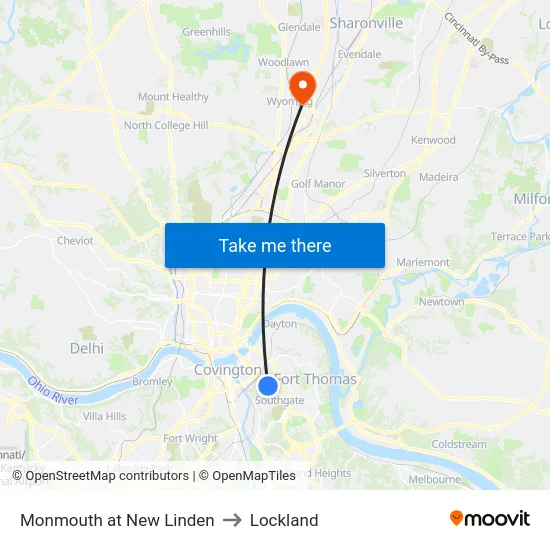 Monmouth at New Linden to Lockland map