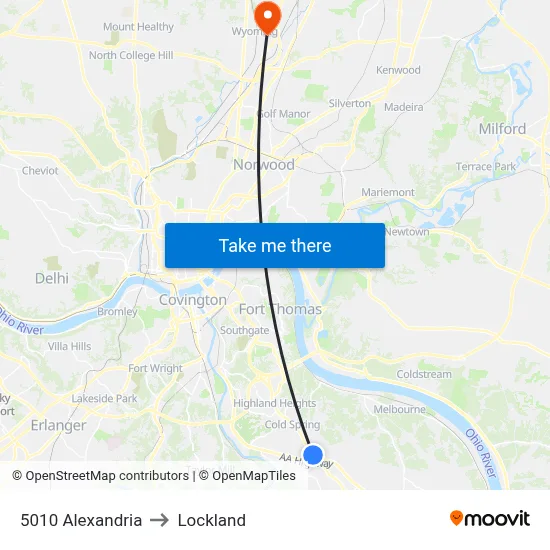5010 Alexandria to Lockland map