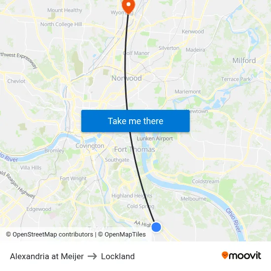 Alexandria at Meijer to Lockland map