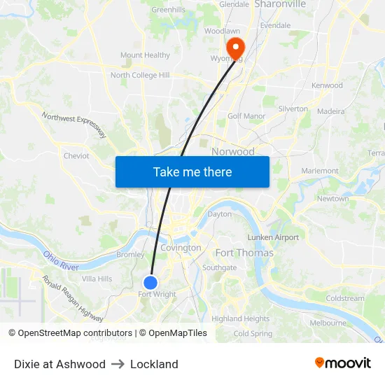 Dixie at Ashwood to Lockland map