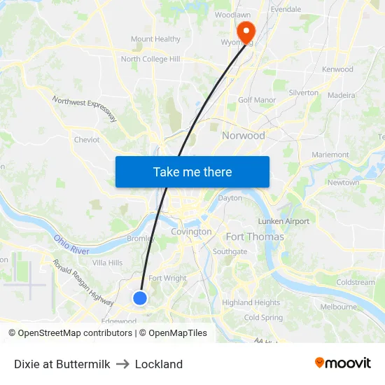 Dixie at Buttermilk to Lockland map