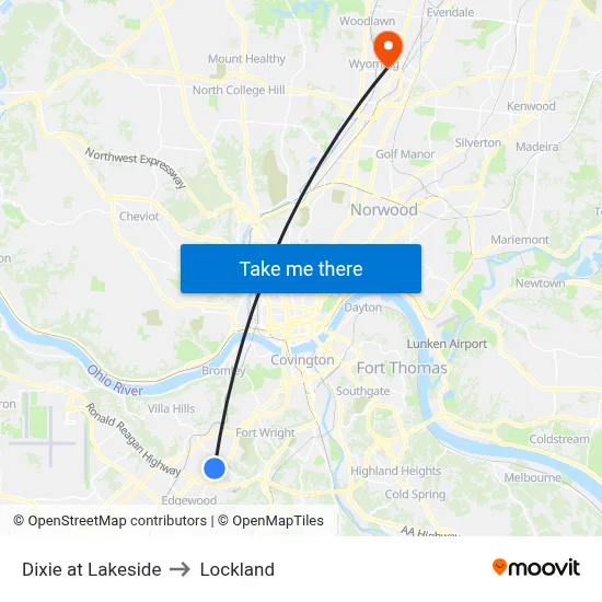 Dixie at Lakeside to Lockland map