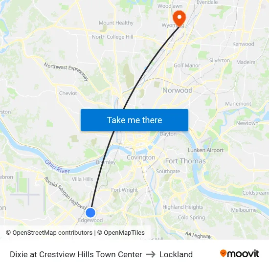 Dixie at Crestview Hills Town Center to Lockland map