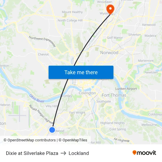 Dixie at Silverlake Plaza to Lockland map