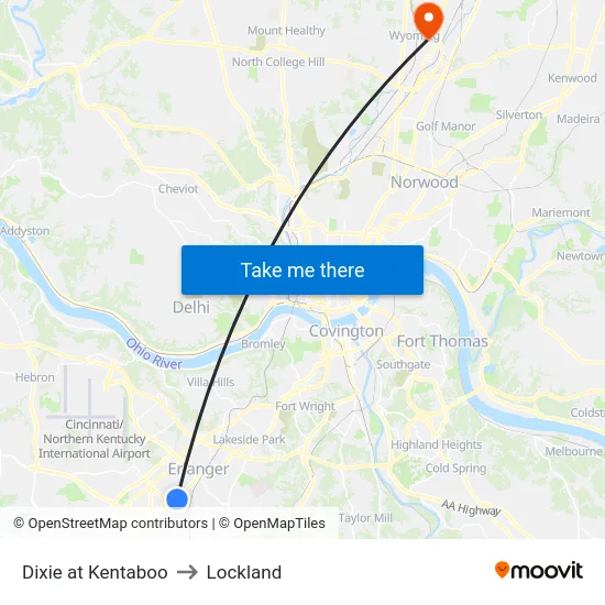 Dixie at Kentaboo to Lockland map