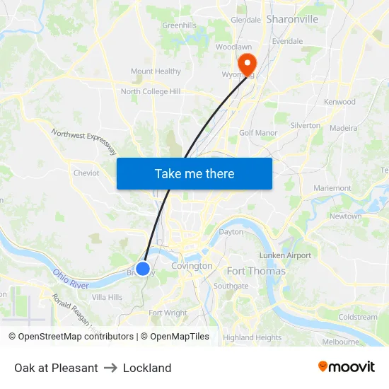 Oak at Pleasant to Lockland map