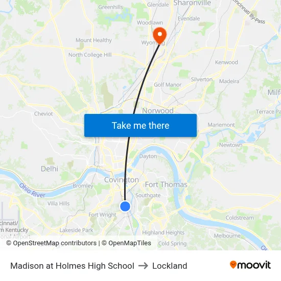 Madison at Holmes High School to Lockland map