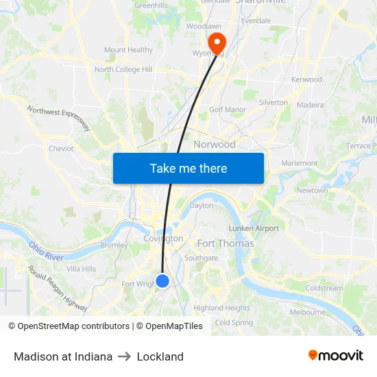 Madison at Indiana to Lockland map