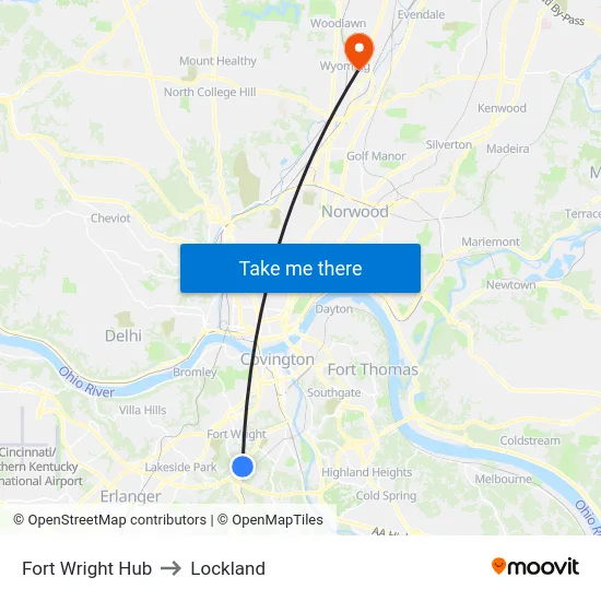 Fort Wright Hub to Lockland map