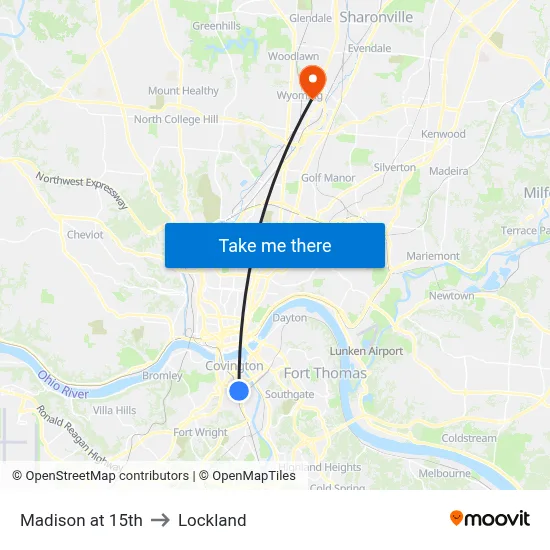 Madison at 15th to Lockland map