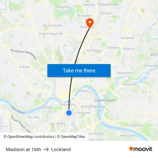 Madison at 16th to Lockland map