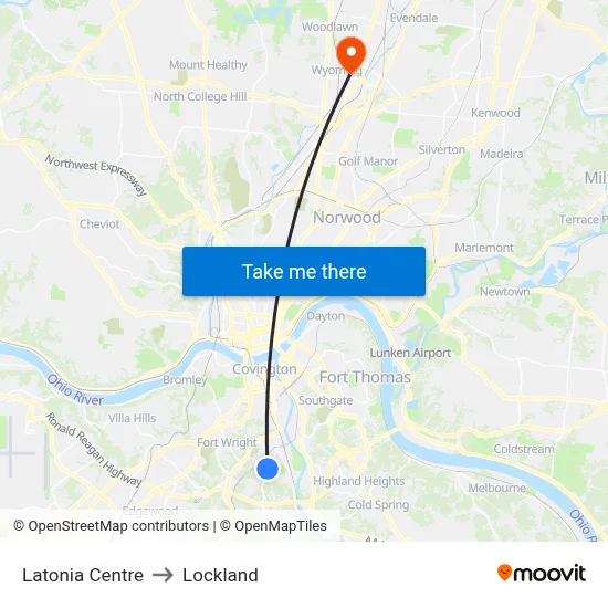 Latonia Centre to Lockland map