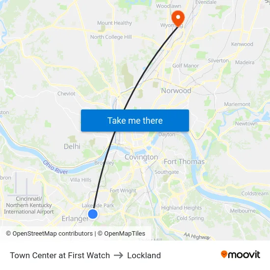 Town Center at First Watch to Lockland map