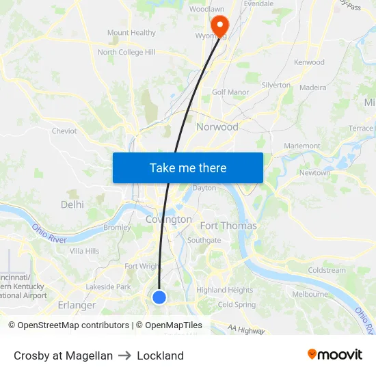 Crosby at Magellan to Lockland map