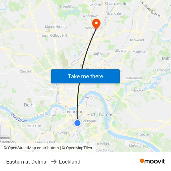 Eastern at Delmar to Lockland map