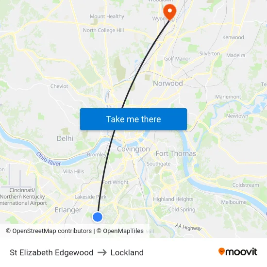 St Elizabeth Edgewood to Lockland map