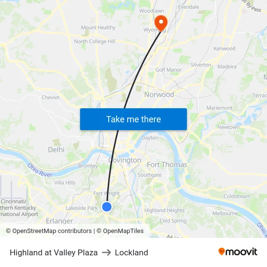Highland at Valley Plaza to Lockland map