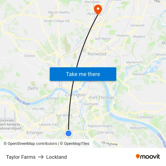 Taylor Farms to Lockland map