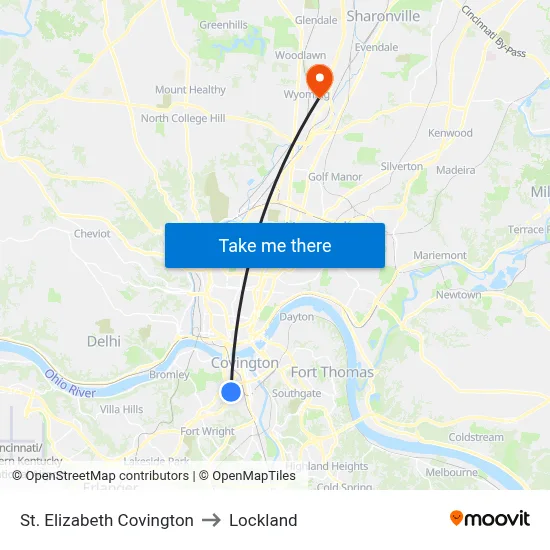 St. Elizabeth Covington to Lockland map